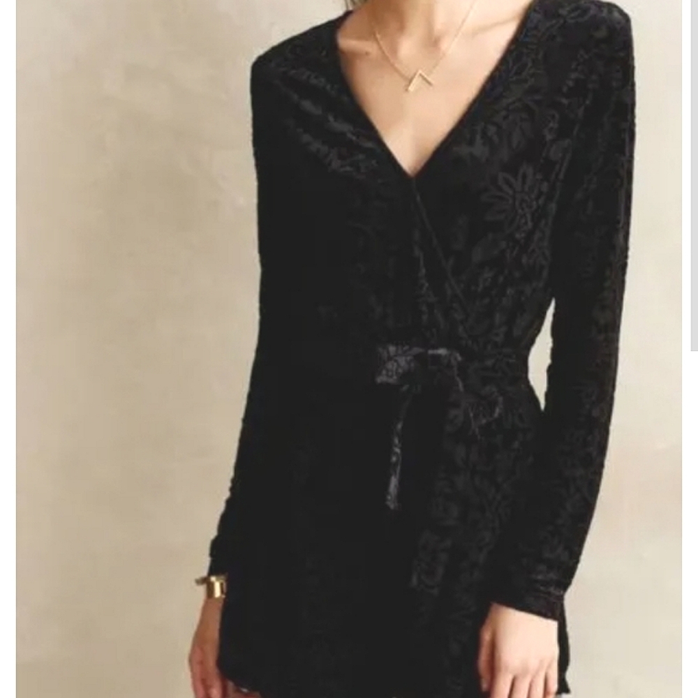 Saylor Anthropologie Black Burnout Floral Velvet Romper Medium